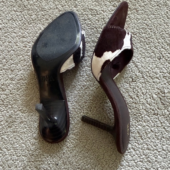 Zara Brown and White Cow Print Slide Mules - Picture 7 of 7